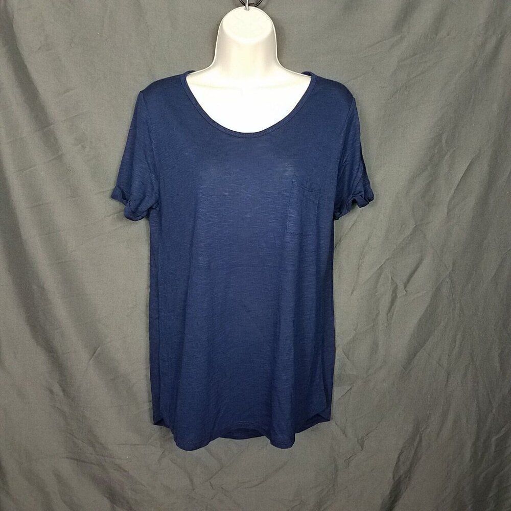 Color Story Small Navy Single Pocket Tee High Low Cuffed Short Sleeve NWOT